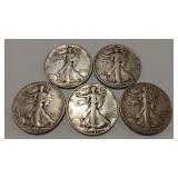 5 - WALKING LIBERTY HALVES 90%