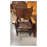 SPANISH STYLE LEATHER & WOOD SIDE CHAIR NAIL HEAD