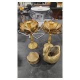LOTUS BRASS CANDLE STANDS & SWAN