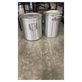 2 GALVANIZED LARGE COOKING POTS WITH LIDS