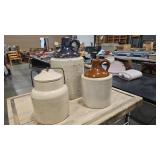 2 - SINGLE HANDLE CROCK JUGS & BUTTER CROCK