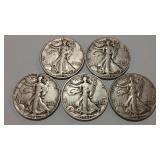 5 - WALKING LIBERTY HALVES 90%