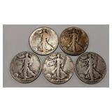 5 - WALKING LIBERTY HALVES 90%