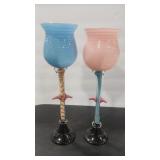 2 - JAMES VAN DEURZEN ART GLASS GOBLETS