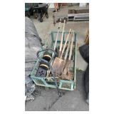 4 WHEEL GARDEN CART W/ SHOVELS AND BOOT SCRAPER
