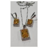 925 CITRINE COLOR & CZ NECKLACE & EARRINGS