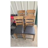 4 WOOD AND LEATHER BAR HEIGHT CHAIRS