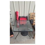 6 PC PATIO SET W/ GLASS TABLE, 4 FOLDING CHAIRS AN