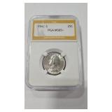 1942 S WASHINGTON QUARTER PGA SLABBED MS 65 +