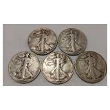5 - WALKING LIBERTY HALVES 90%