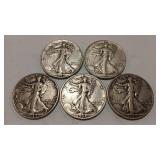 5 - WALKING LIBERTY HALVES 90%