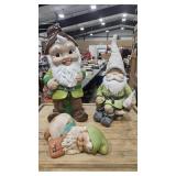3 - CERAMIC & WOOD GARDEN GNOMES