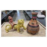 ETHNIC TIGER POTTERY & VASE