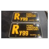 RYGG FORD LINCOLN MERCURY CARDBOARD PLATE COVERS