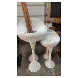 4 WHITE WICKER FLOWER STANDS