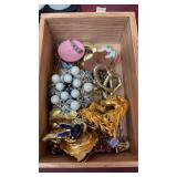 WOOD BOX W/ BROOCHES