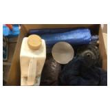 BX W/ SMALL TARPS, SNAKE STOPPER, SHOP RAGS & MISC