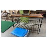 WOOD & IRON SOFA TABLE W/ LEATHER TOP