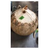 RAWHIDE WRAPPED GOURD WATER JUG