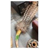 ANTLER HANDLED CEREMONIAL DANCE FEATHER