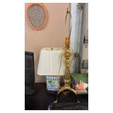BRASS & HAND PAINTED TABLE LAMP