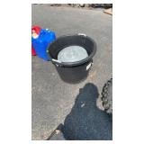 BLACK BUCKET W/ SMALL GARBAGE CAN