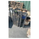 GROUP OF OIL CANS & FIREPLACE SCREEN W/ TOOLS