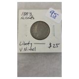 1883 NO CENTS V NICKEL