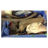 BASKET W/ SLING STRAP, GLOVES & OTHER SHOP ITEMS