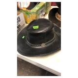 BLACK LEATHER WESTERN STYLE HAT SIZE XL