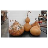 FLORAL PAINTED & 3  DRIED GOURDS