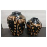 2 - SPUN BAMBOO LACQUERWARE VASES