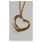 925 GOLD TONE CZ  FLOATING HEART NECKLACE
