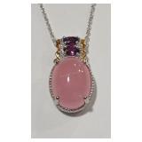 925 PINK JADE CABOCHON & GARNET COLOR NECKLACE