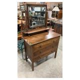 OAK  3 DRAWER WASH STAND W/ BEVELED MIRROR