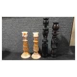 EBONY WOOD & GREEN ONYX MARBLE CANDLE STANDS
