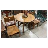 MISSION STYLE  OAK GAME TABLE & 2 MATCHING CHAIRS