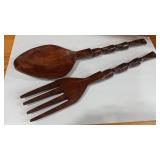 MCM TIKI STYLE WOOD BIG FORK & SPOON