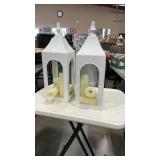 2 DECORATIVE WHITE CANDLE HOLDER LANTERNS