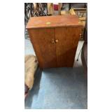 HAND BUILT WOODEN SEWING CABINET W/ CONTENTS