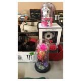 GROUP OF MISC- VASE, LIGHTED ROSE