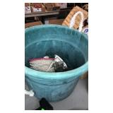 GREEN FEED BUCKET W/ ROPE, BOAT ANCHOR & MISC