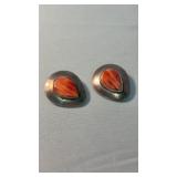 STERLING ORANGE SPINY OYSTER CLIP  EARRINGS