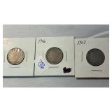 3 V NICKELS 1905, 1906 & 1907