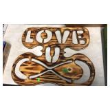 BURNISHED WOOD LOVE U SIGN