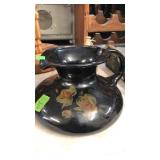 HAND PAINTED SIGNED PTICHER, BLACK