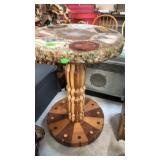 CUSTOM MADE WOOD & STONE ROUND TABLE/STAND