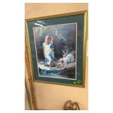 FRAMED GIRL & DOG PICTURE & FRAMED MIKE SMITH CAT