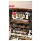 WOOD WINE RACK & SILVER TONED GLASSES