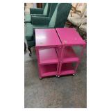 2 PINK ROLLING METAL SHELVES
